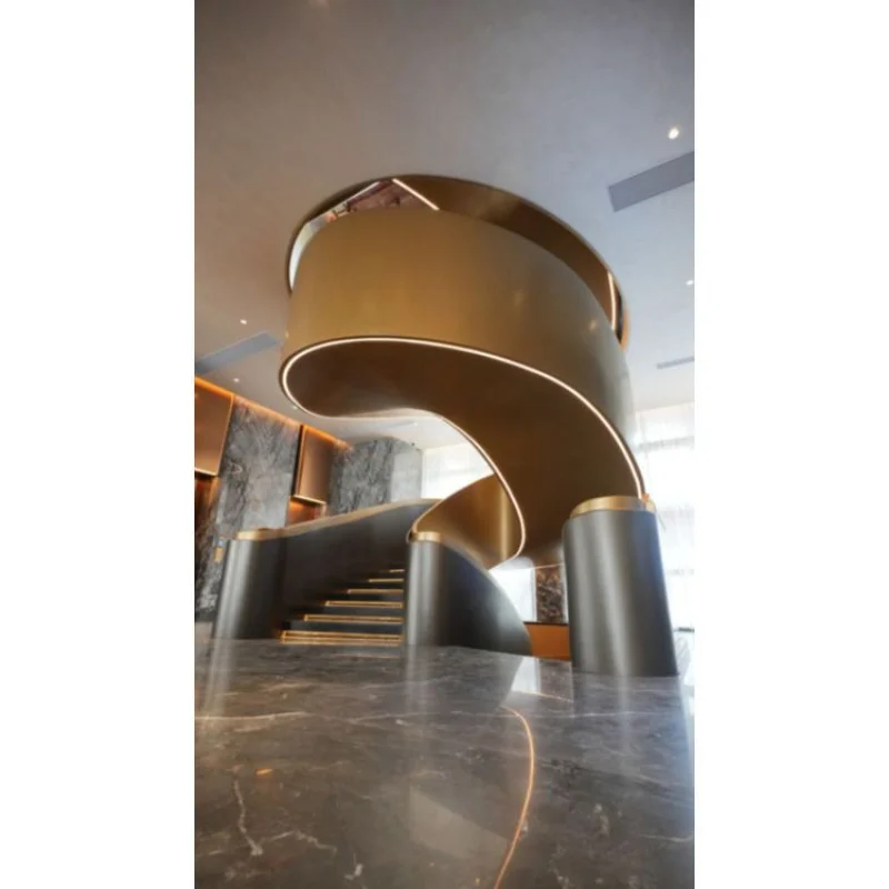 custom.Custom Commercial Hotel Indoor Staircase Rotary Staircase with Wood Glass Materials Support Design Drawi