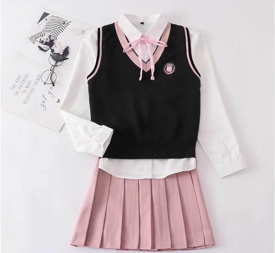 JK Uniform Academy Sweetheart Master Knitted Pullover V-neck Tank Set