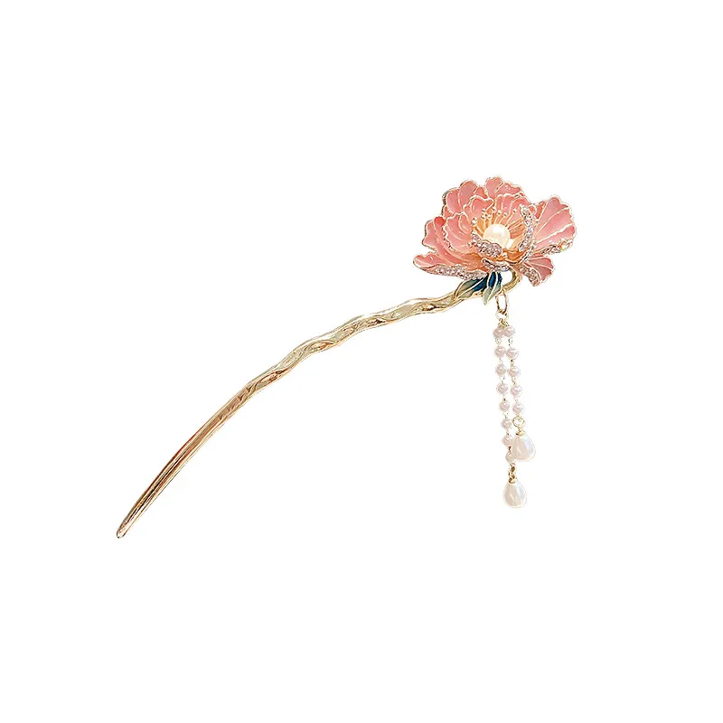 Elegant Sweet Vintage Flower Tassels U Shape Hair Stick For Women Girl Elegant Hair Fork Cheongsam Hanfu Hair Accessories