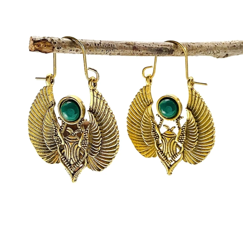 أقراط أطواق كبيرة مستوحاة من مصر للنساء ، أجنحة مقدسة ، تصميمات جعران ، لون ذهبي ، عتيق ، غجري ، قبلي ، هدية حفلة #1