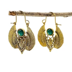 Vintage Egyptian Inspired Designs Sacred Wings Scarab Large Hoops Earrings Gypsy Tribal Women Gold Color Earrings Party Gift