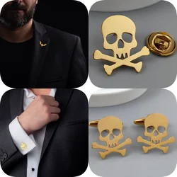 fashion Danger Sign Brooch men Stainless Steel skull Hip Hop Rock Style Jewelry Accessory 3 Color Gold Plated Lapel Pin