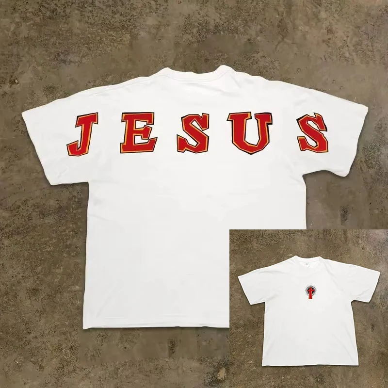 

JESUS God Graphic Print Men T-Shirt Harajuku Y2k Gothic Letter Tees Cotton Casual Short Sleeve Streetwear Hip hop Oversize Tops