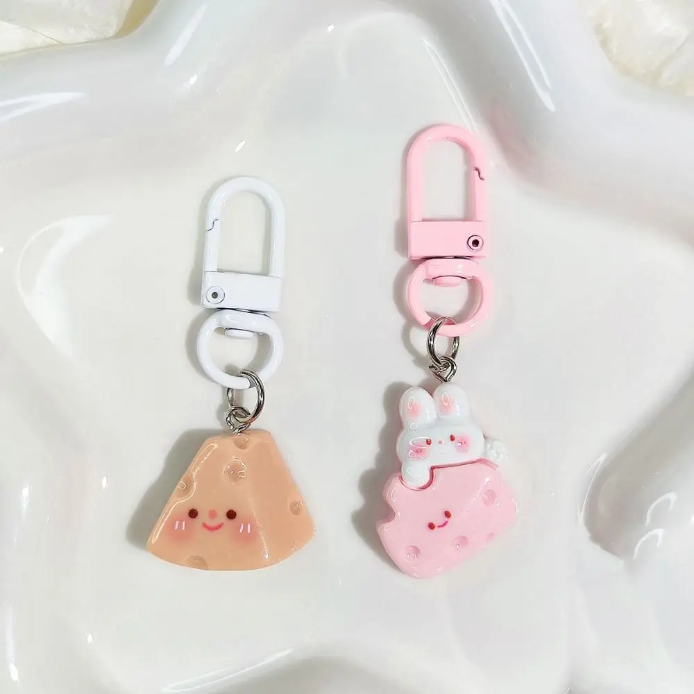 5pcs/set Creative Resin Cartoon Pendant Super Cute Rabbit Cheese Cookies Cute Keychain Yellow Duck Hanging Ornament Car Keyring