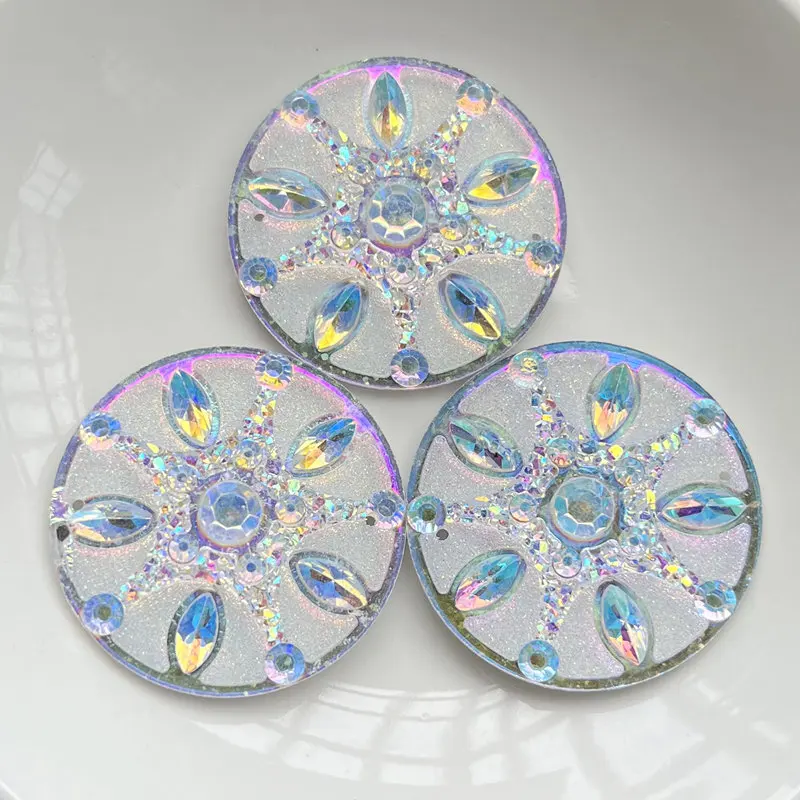 35MM 6 pz/lotto strass Cabochon gemme centri rotondi Chef indiano posteriore piatta cucire su strass brillante fai da te 2 fori decorazioni