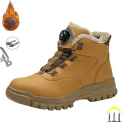 Winter Plush Safety Work Boots For Men Anti-smashing Anti-puncture Rotating Buttons Protective Sneakers Steel Toe Male Footwear