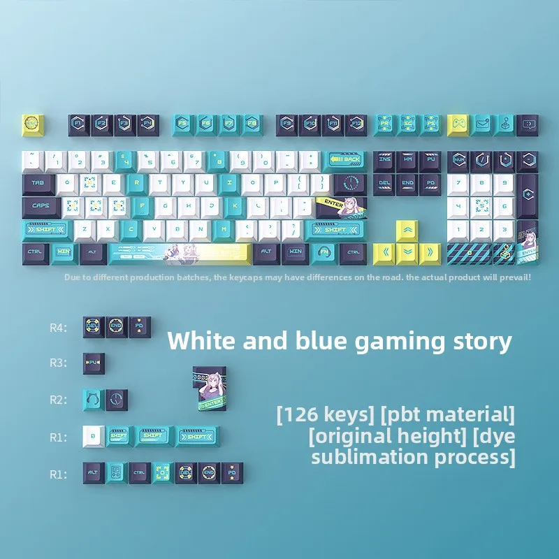 

White & Blue E - Sports Story Theme Keycaps - Sublimation Original Profile 126 Keys Small Full Set PBT for Customization