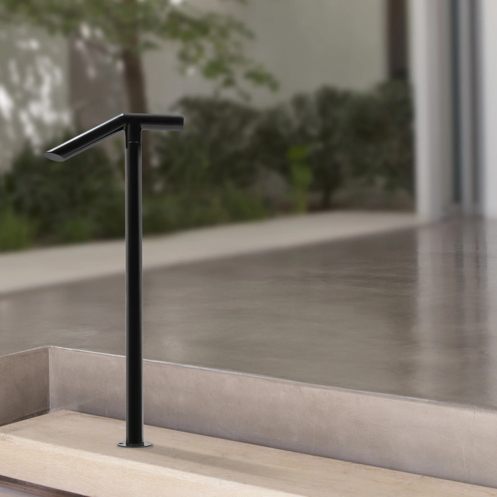 

96cm Industrial Retro Single Post Iron Railing 220 LBS Capacity Iron for Outdoor 1-2 Steps with Expansion Bolts&Drill Bit Black