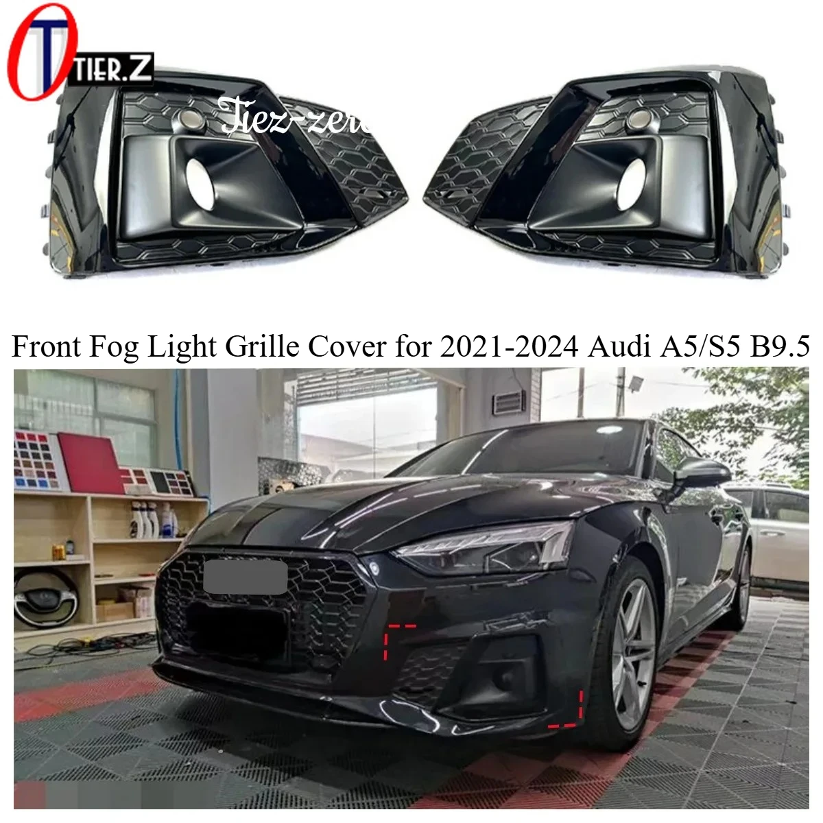 

2 PCS for 2021-2024 Audi A5/S5 B9.5 Front Bumper Fog Light Grille Cover (8W6807681T) Black ABS Plastic Car Accessories Styling