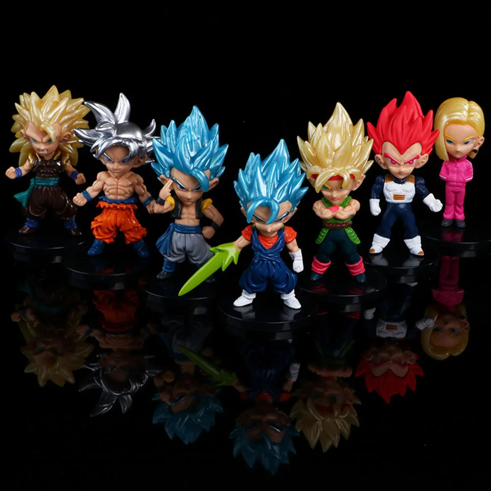 7Pcs/Lot Dragon Ball Z Super Saiyan Vegeta Broly Android Anime Action Figure Pvc Collection Model Dolls Toys Kids Gift Ornament