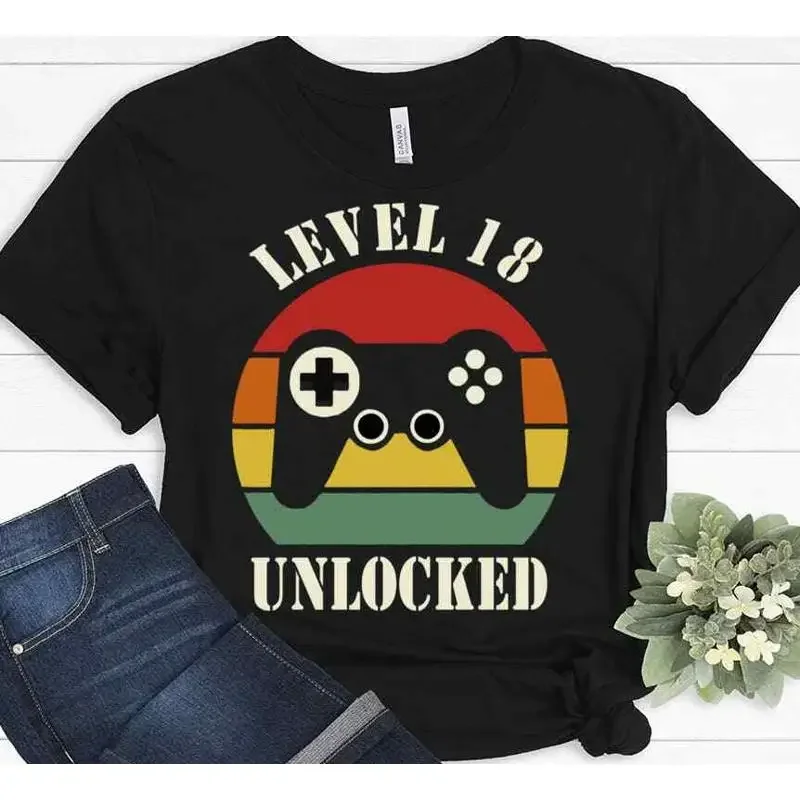 18th Birthday T Shirt Eighteenth Level 18 Unlocked Video Game