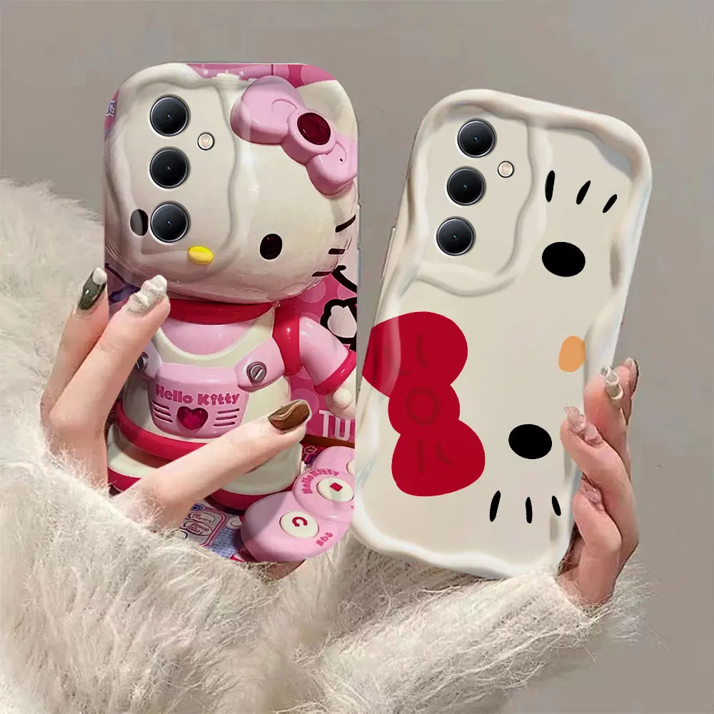 

Sanrio Toy Hello Kitty 3D Wave Phone Case For OPPO Reno 11 F 8 T 7 Z 6 5 4 Pro F23 F11 F9 4G 5G Soft Silicone Back Cover