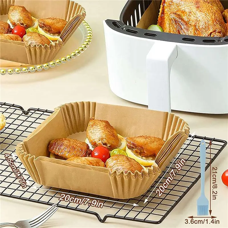 A84X-Baking Paper For Hot Air Fryer Square (20 Cm), Pack Of 200 Airfryer Baking Paper Disposable Non-Stick Paper Waterproof