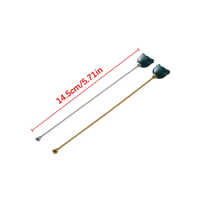 Cabeça de urso de aço inoxidável agitando vara, punho longo, reutilizável, anti-escaldante, café, agitando colher, cor doce, cerâmica, vinho