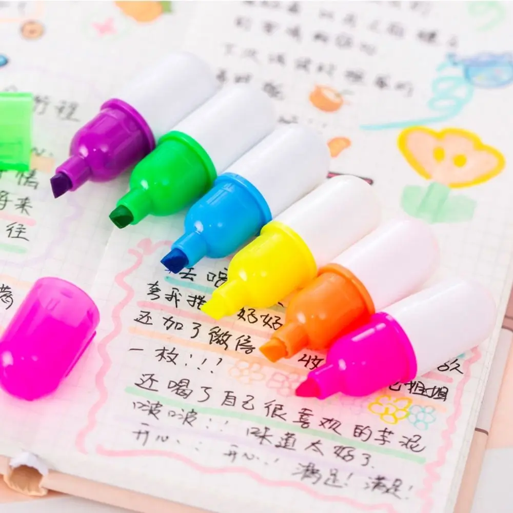 1/6pcs Set Creative Pill Shape Highlighters Mini Candy Color Fluorescent Pen Kawaii Markers Student Stationery School Supplies