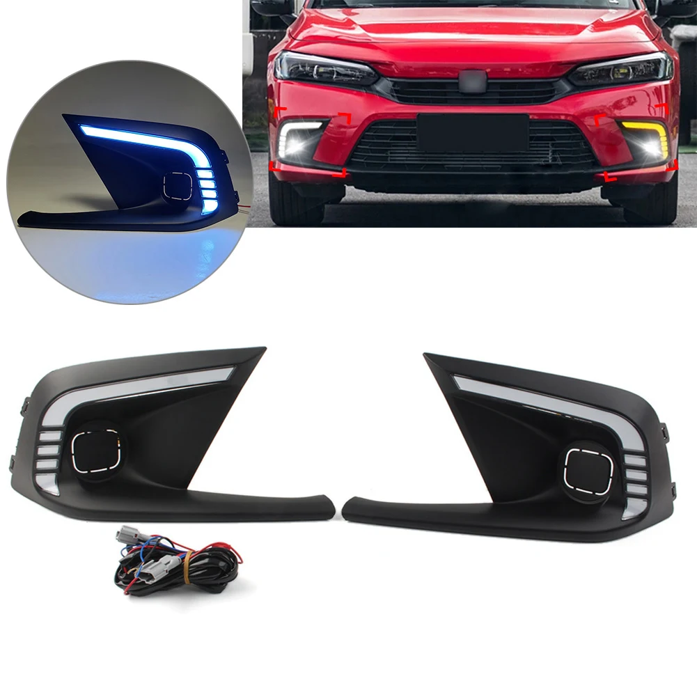 2Pcs Car Daytime Running Light DRL Fog Lamp With White Yellow Blue Light For Honda Civic 11th Generation 2021+