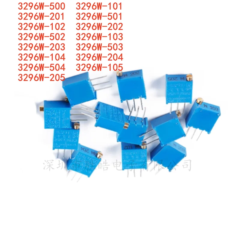 (10PCS) 3296W-500 101 201 501 102 202 502 103 203 503 104 204 504 105 3296W-205 Potentiometer Precision Adjustable Resistance IC