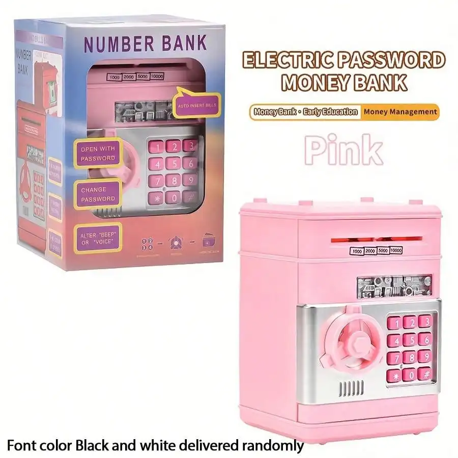 Caixa eletrônica de poupança de moedas, senha protegida, caixa de poupança ATM, caixa de poupança de rolo de papel para crianças