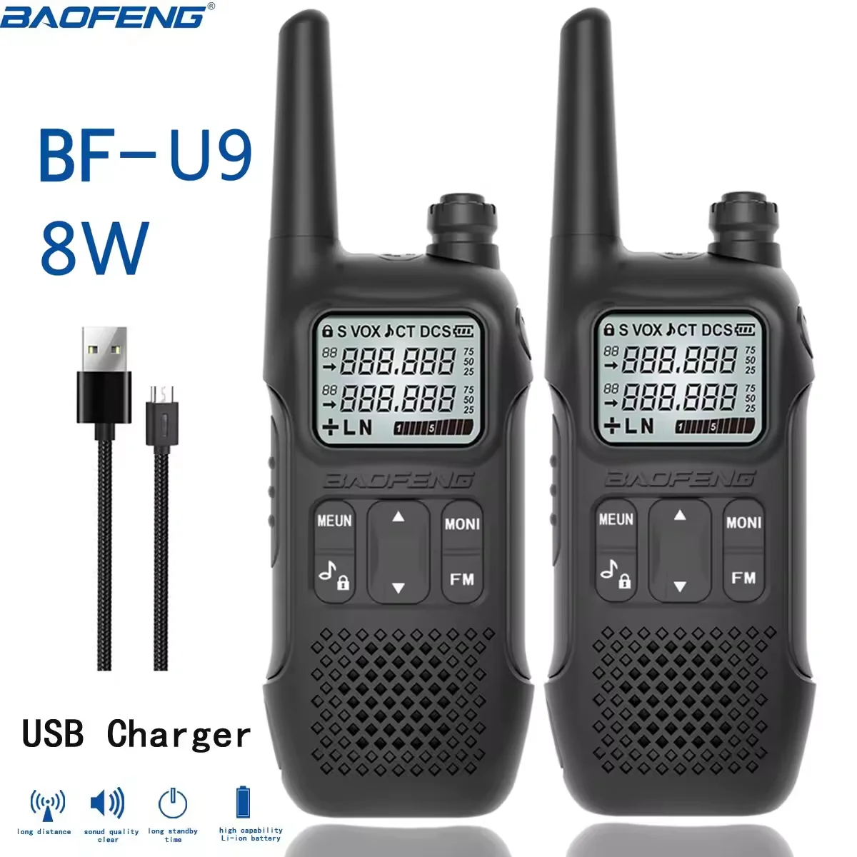 2 قطعة Baofeng BF-U9 جهاز اتصال لاسلكي صغير UHF 400-470 ميجا هرتز FM VOX NOAA عالية قوية شاحن يو اس بي مصباح يدوي المحمولة اتجاهين الراديو