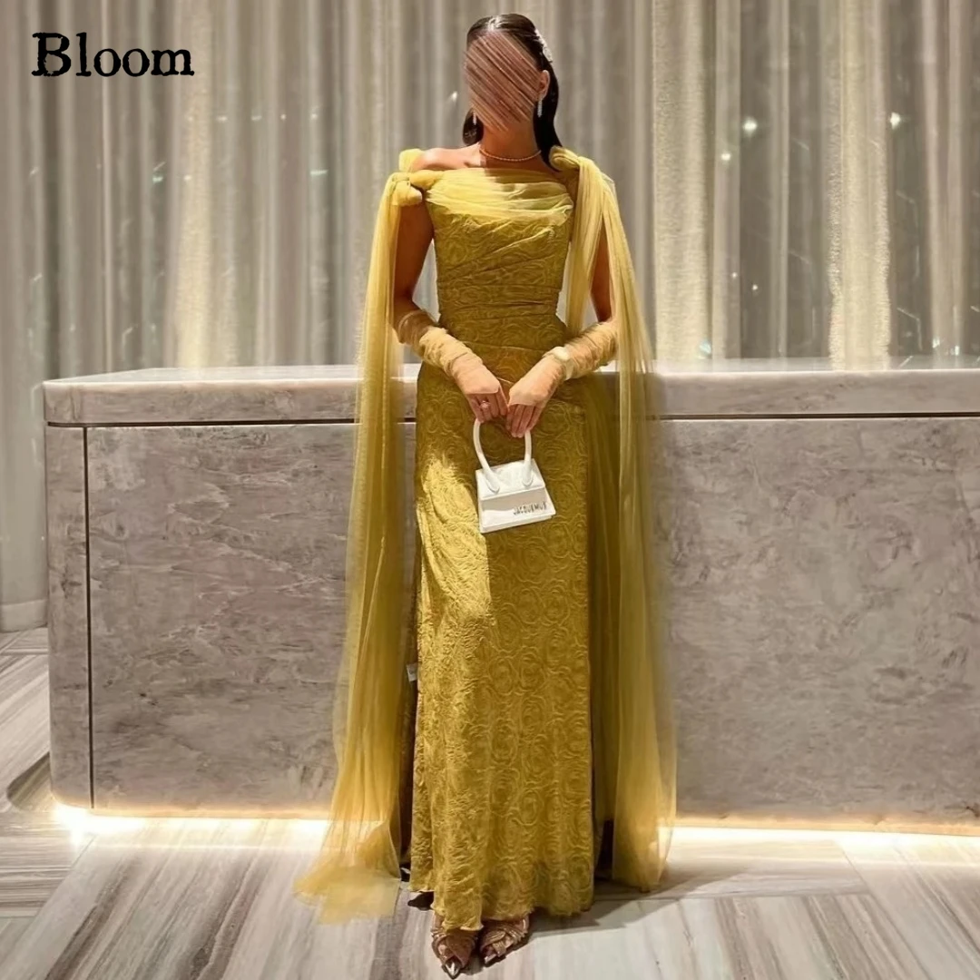 Bloom Gold Floral Print Evening Dresses For Prom Tulle Straps Elegant Formal Celebration Wedding Party Dress vestidos de gala