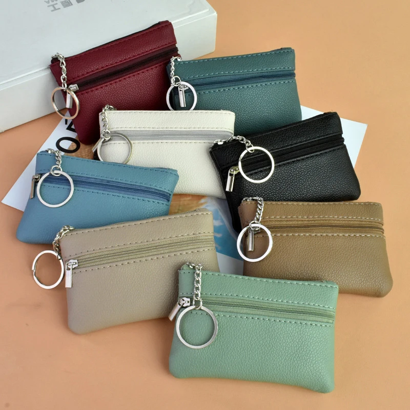 2 Pouch Pocket Wallets Women Small PU Leather Coin Purse Zipper Change Money Bags Key Holder Case ID Card Holde Zipper Purses