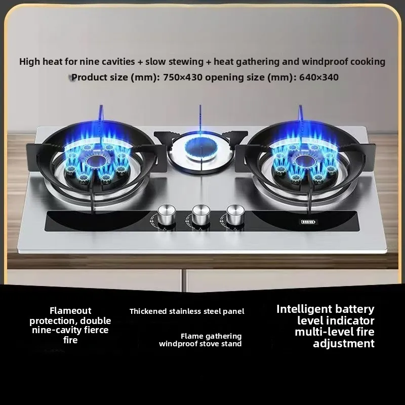 Fogão de três cabeças Fogão de três olhos a gás Cozinha doméstica à prova de explosão Gás liquefeito Fogão a gás natural