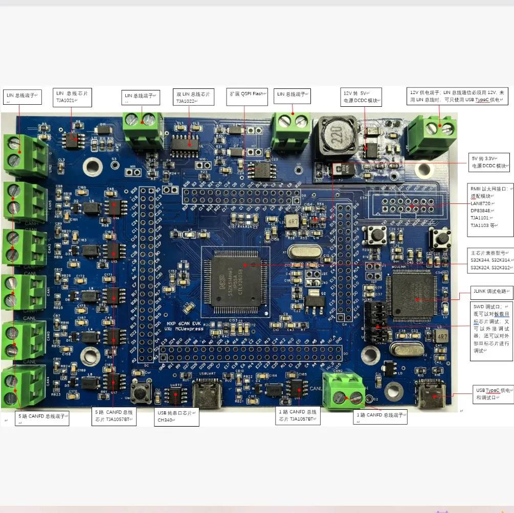 S32K344/S32K324/S32K314 Development Board, with On-board High-speed Debugger and Integrated 6-channel CAN