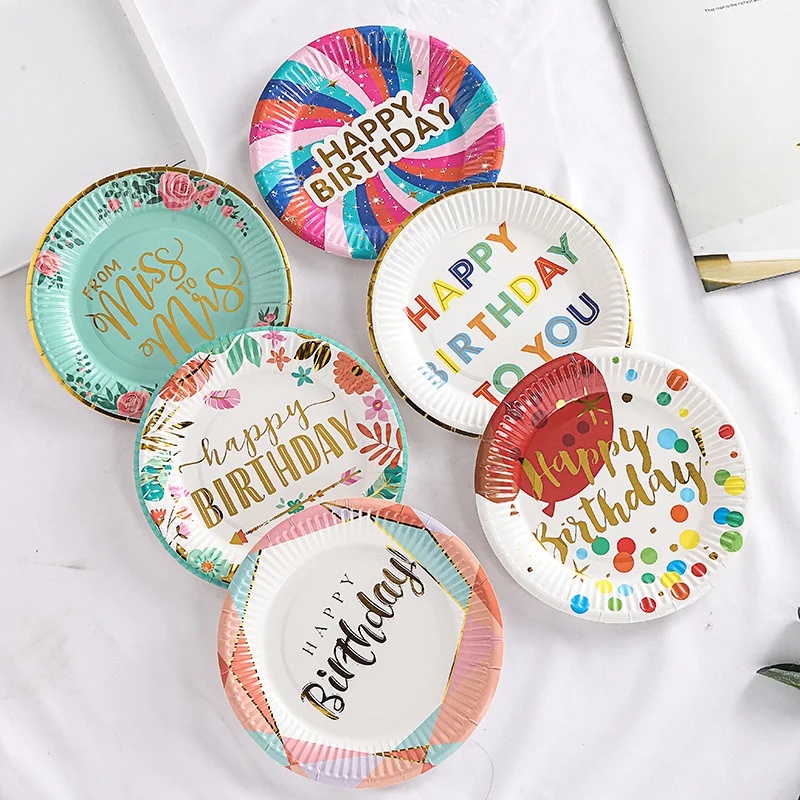 10 pcs 7 inch color paper plate bronzing birthday party supplies disposable birthday paper plate color dinner plate