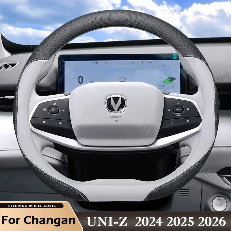 

For Changan UNI-Z 2024 2025 2026 Ultrathin Car Steering Wheel Cover All-Season Universal Anti-Slip Sweat-Absorbent Leather Cover