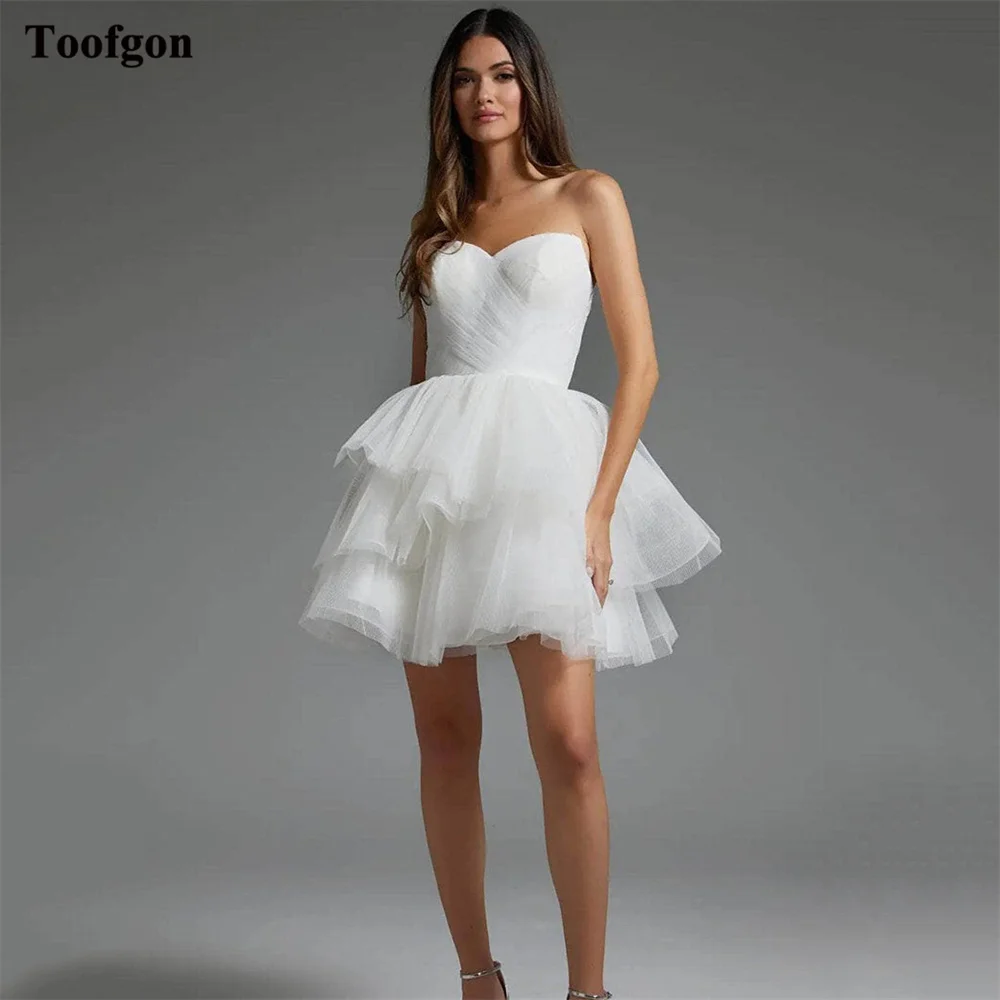 Toofgon-Mini vestidos de novia de princesa, tul escalonado, escote en forma de corazón, sesión de fotos, vestido de novia, vestidos formales de fiesta personalizados