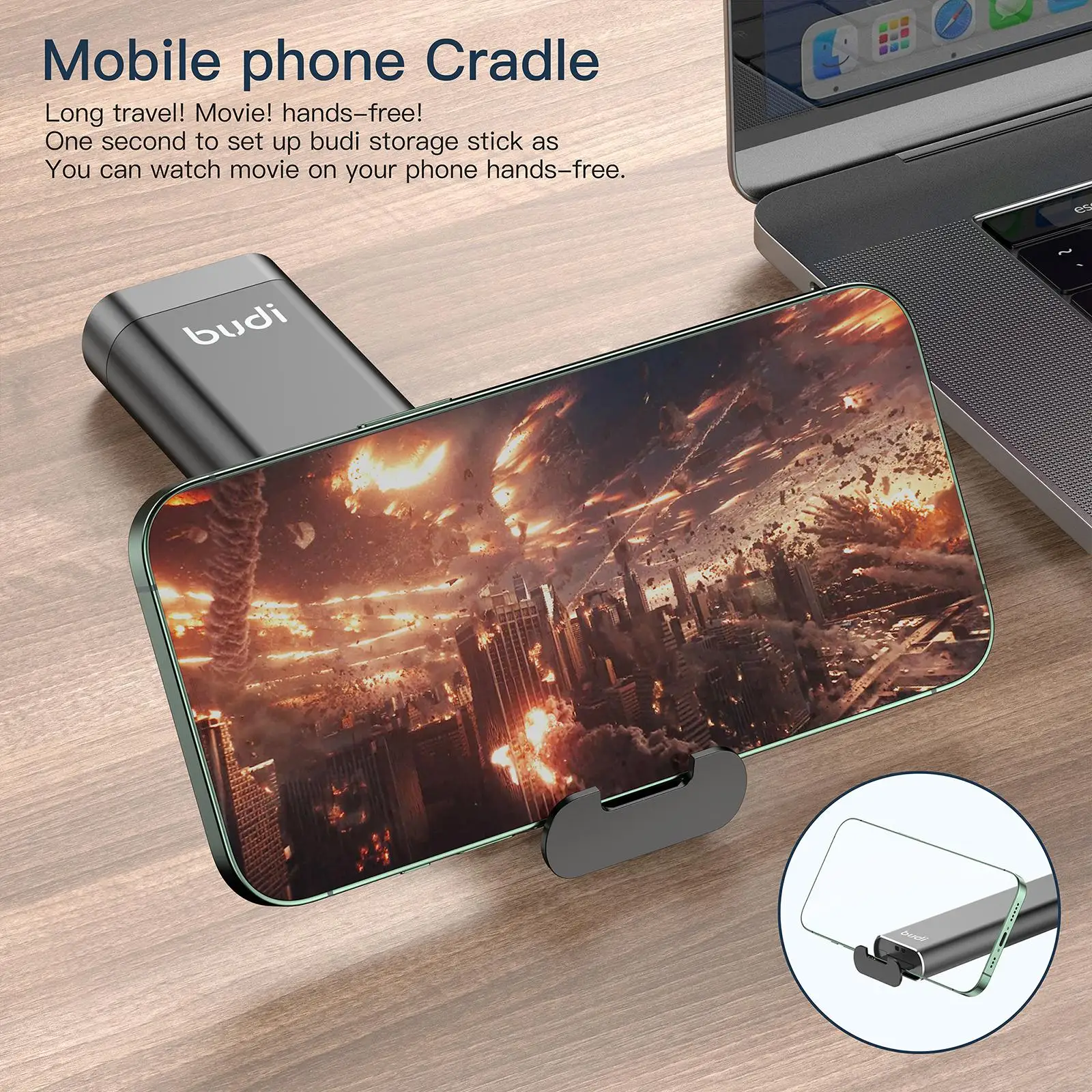 BUDI Multi-function Smart Adapter Card Storage Data Cable USB Box Universal Card Reader For IPhone Capacity512GB