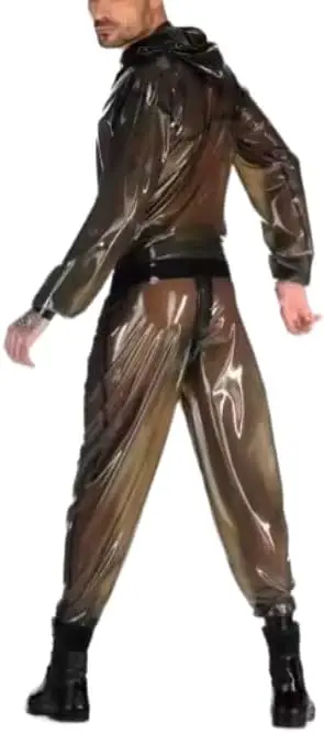 

Men's 100% Latex Catsuit Loose Transparent Black Bodysuit 0.4mm
