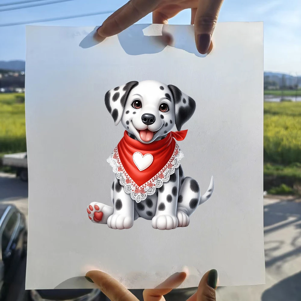 15cm Cute Heart Love Bib Dog Animal Iron On Heat Transfer Sticker For Clothes Pinted Vinyl Thermal Washable T-Shirt Applique