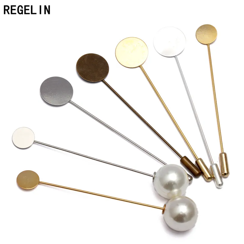 REGELIN Women Brooches Pin Base 10/15mm Silver Gold Color Imitation Pearl Brooch DIY Collar Pins For DIY Brooches Jewelry Making
