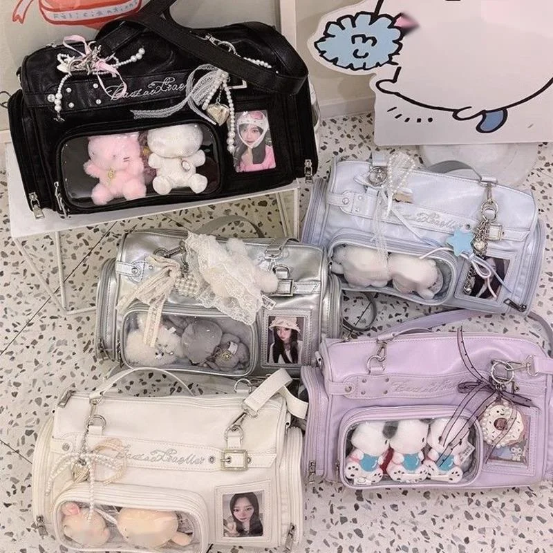 Kawaii Handbag Cute Girls Transparent Ita Bag Boston Tote Shoulder Crossbody Chasing‑idol Cosplay Daily Travel Collection Gift