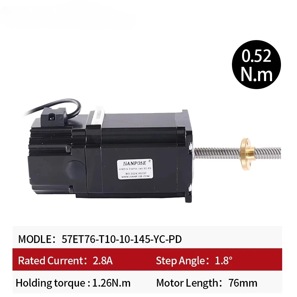 HANPOSE Nema23 57HT76/7628-T10-145-YC-PD 100-400mm Trapezoidal Power-Off Self-Locking Permanent Magnet Brake Stepper Motor