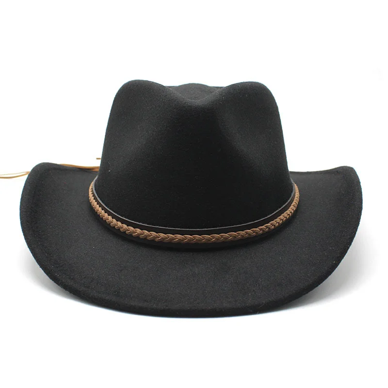 New Vintage Western Cowboy Hat For Men\'s Gentleman Lady Jazz Cowgirl With Leather Wide Brim Cloche Church Sombrero Hombre Caps