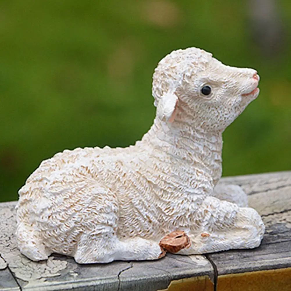 Mini Sheep Ornaments Micro Landscape Sheep Sculpture Lying Position Bonsai Lamb Decor Lovely Resin Sheep Statue Lamb Figurine