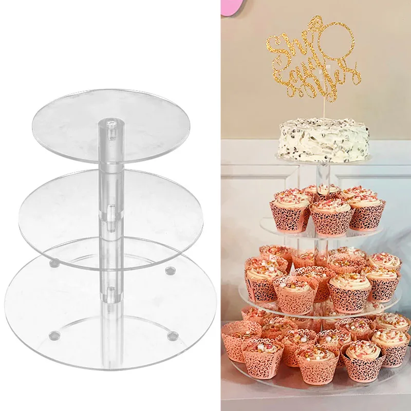 3 Tier Cake Holder Transparent Round Acrylic Cupcake Cake Stand Assemble Disassemble Birthday Tools Party Stand Decoration Gift