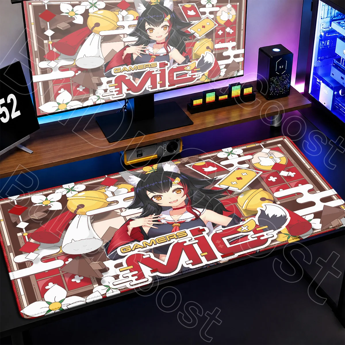 900x400mm PC Accessories Locking Edge Office Rubber Mousepads Large Notebook Keyboard Mats Cute Girl Ookami Mio Hololive Mauspad