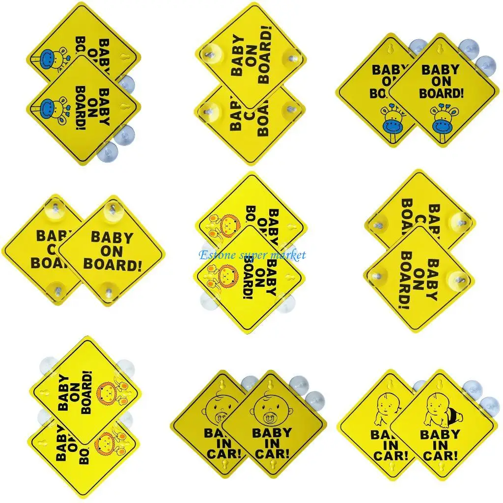 

090B 2xHigh Visibility Infant Vehicle Alert Sticker With Secure Double Suction Design