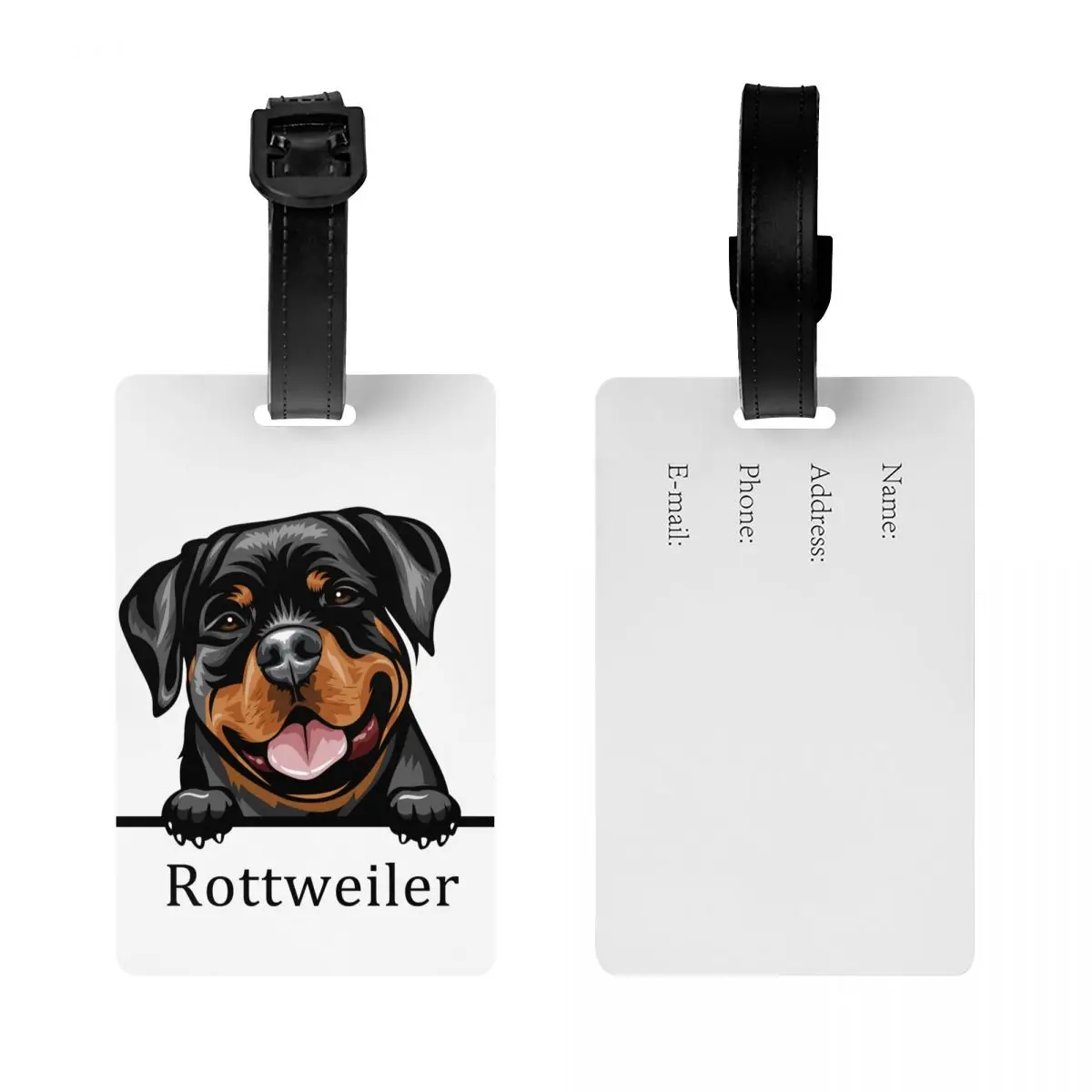 Tag bagasi anjing Rottweiler kustom dengan kartu nama penutup privasi hewan peliharaan Label ID untuk koper tas perjalanan