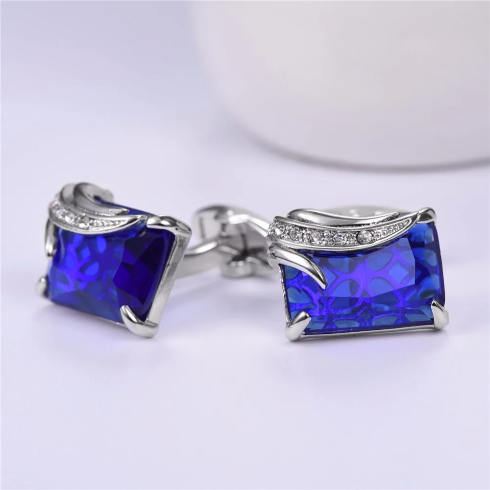 ChainsPro Cufflinks For Mens Austrian Stone Crystal Jewelry Gold/Silver Color Red/Blue Cuff Links Wholesale Men Cufflinks C152