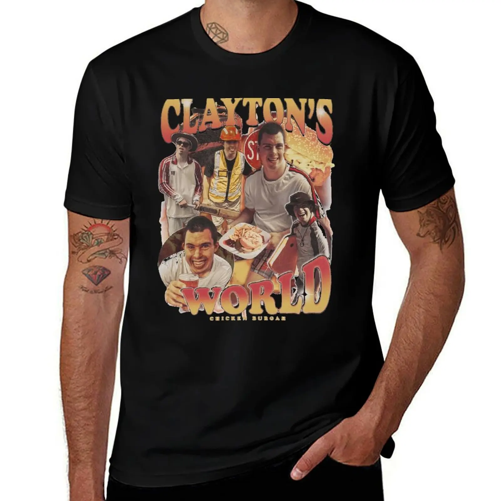 

CLAYTON'S WORLD Chicken Burgah Sticker T-Shirt man graphic t shirt man t shirt cotton high quality T-Shirt