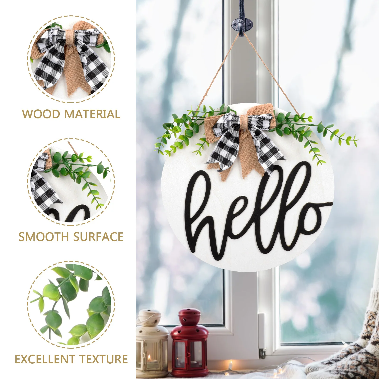 

Artificial Eucalyptus Leaf Hanging Decor Wooden Sign Wall Art Door Ornament Home Hanging Adornment Party Decoration Supplies