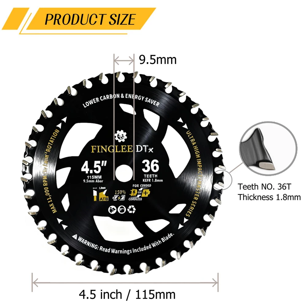 شفرة منشار دائري TCT مقاس 4.5 بوصة 24/36 أسنان للخشب والبلاستيك والكمبيوتر الشخصي والأكريليك والخشب الرقائقي وأربور 3/8 بوصة