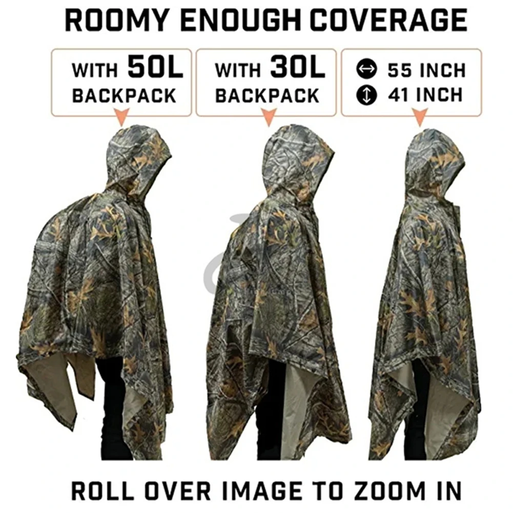 Waterproof Poncho Military Raincoat PVC+PU Coating Camping Hiking Rainproof Tactical Uniform Multi Use Camouflage Shelter Poncho