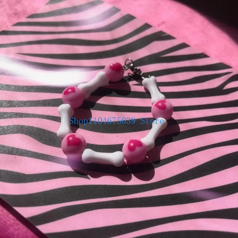 5ASD Love Love Trendy Round Bead Bone Bracelet Wristchain Alemble Length Handchain Associate لعشاق الموضة #4