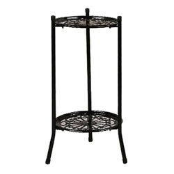 Duas camadas de metal elegante planta Stand, suporte em vaso moderno, alto Pot Stands para decoração interior e exterior