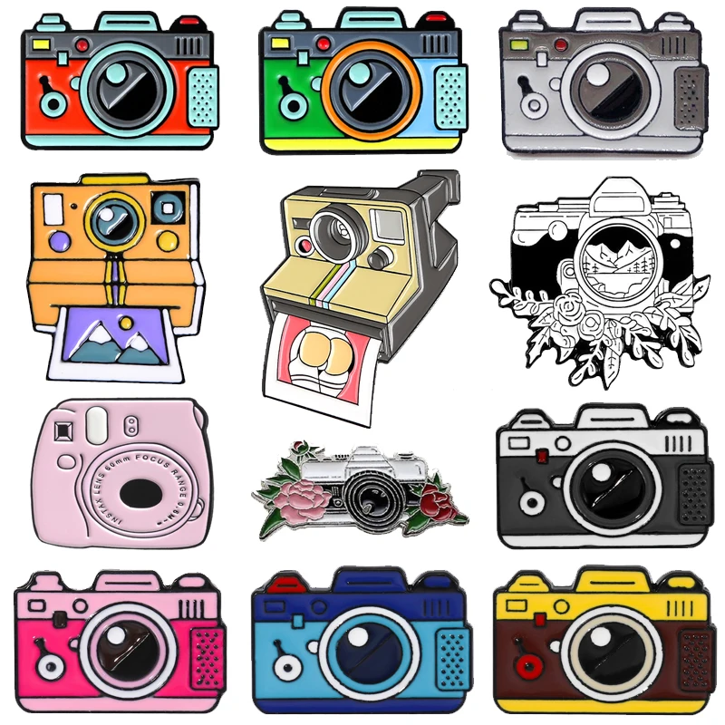 Cartoon Color Camera Enamel Pins Camera Recording Outdoor Landscape Flower Alloy Brooch Badge Sweet Fashion Woman Jewelry Gift